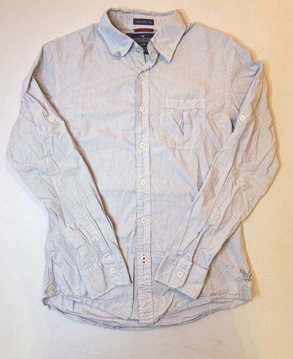 American Eagle Outfitters Men's Vintage Fit Micro-Gingham Button-Down Shirt